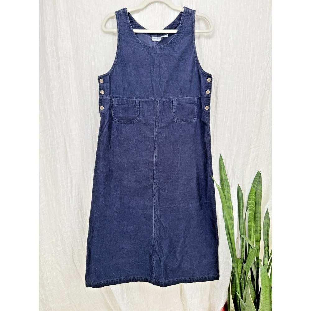 Vtg Navy Blue Corduroy Jumper Midi Dress Womens S Pinafore Cottage Twee Teacher